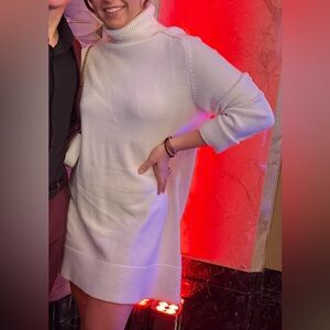 Zara White Knit Turtleneck Mini Sweater Dress